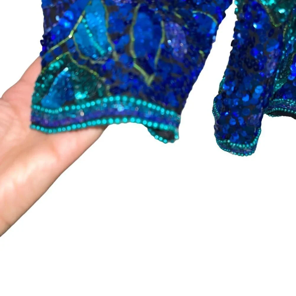 Laurence Kazar Vintage Womens Jacket Size Large Blue Sequin Long Sleeve - Picture 9 of 10